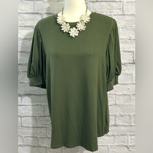Olive Green  puff sleeves Women's T- Shirt (NWT)